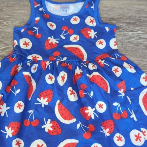 Hanna Andersson Blue and Red Fruit Print Dress size 6/7 - Picture 1 of 4
